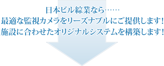 日本ビル綜業なら……最適な監視カメラをリーズナブルにご提供します！施設に合わせたオリジナルシステムを構築します！